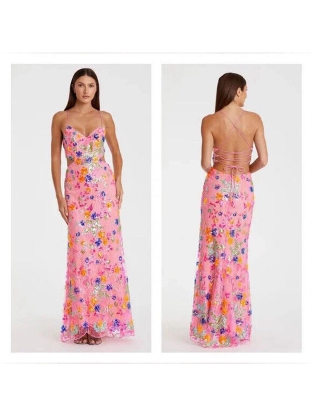 Mac Duggal 68067 Pink Embellished Lace Strappy Column Gown Sz 0